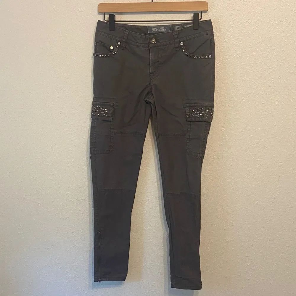 Miss Me Charcoal Gray Style CP1286 Mid Rise Skinny Cargo Jeans Size 28